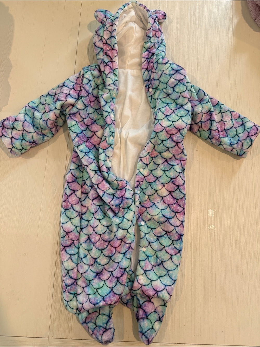 Kids Plush Mermaid Scale One-Piece Hooded Romper in Multicolor - brand new!